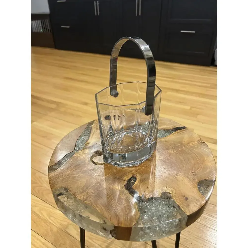 Vintage Glass Ice Bucket with Metal Handle